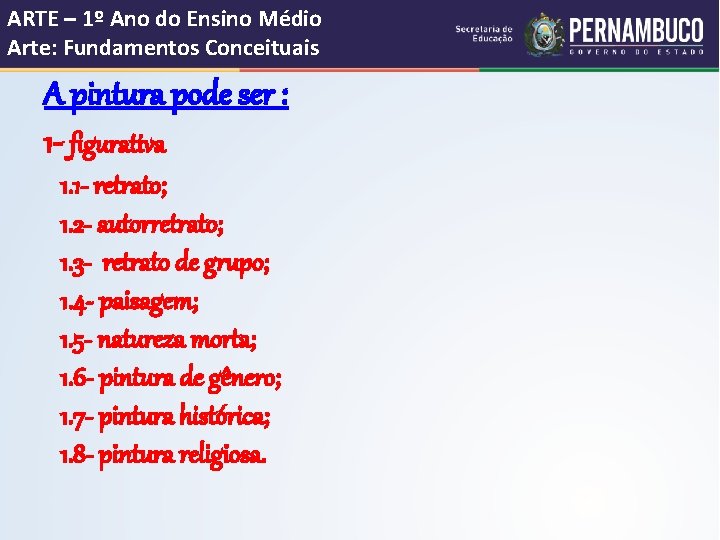 ARTE – 1º Ano do Ensino Médio Arte: Fundamentos Conceituais A pintura pode ser