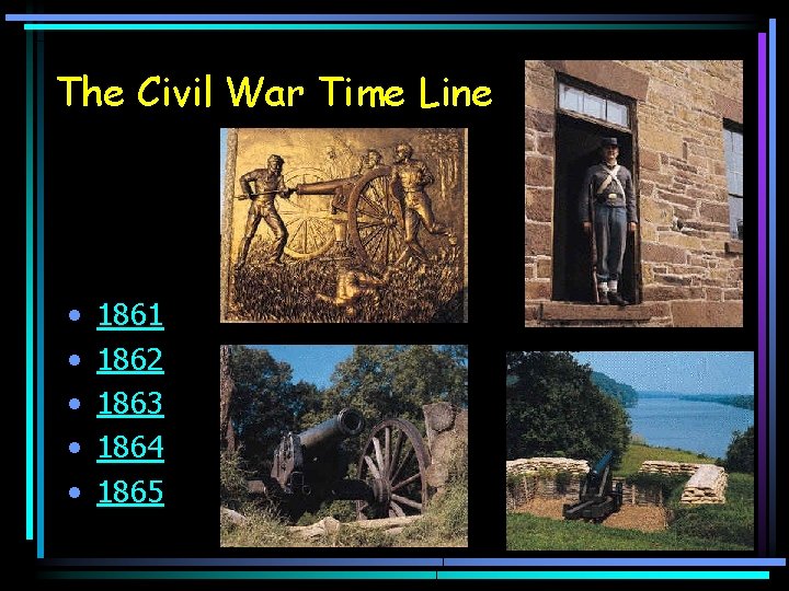 The Civil War Time Line • • • 1861 1862 1863 1864 1865 