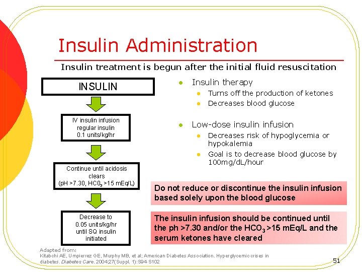 Insulin Administration Insulin treatment is begun after the initial fluid resuscitation INSULIN l Insulin