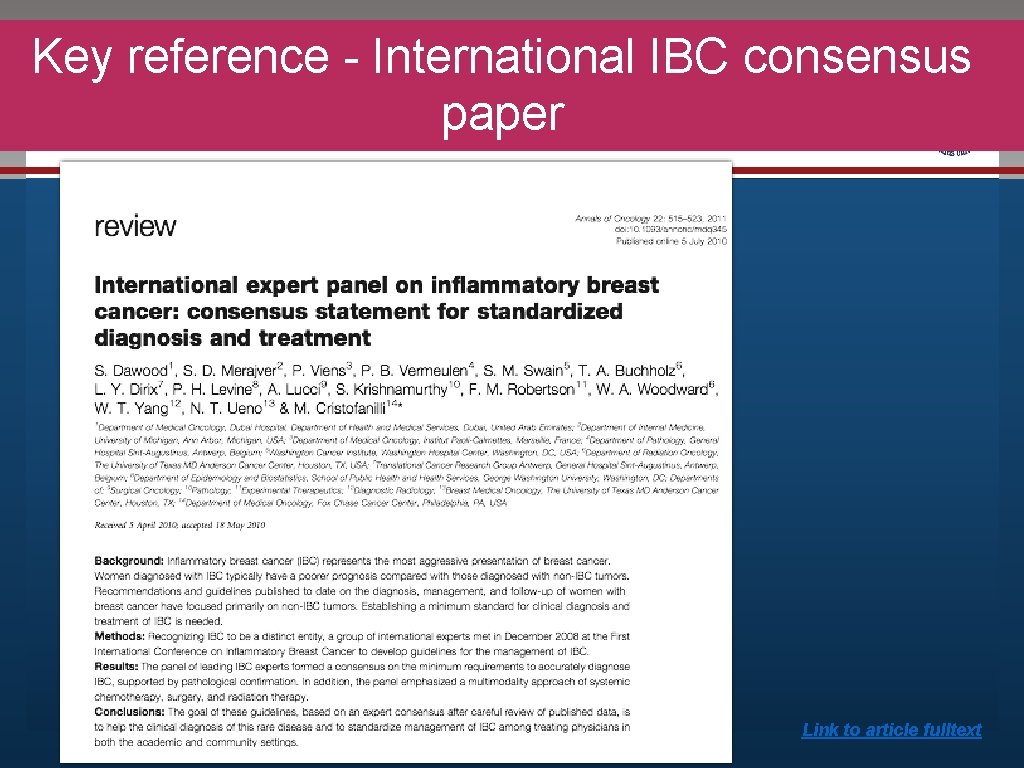 Key reference - International IBC consensus Click to edit Masterpaper title style • Edit