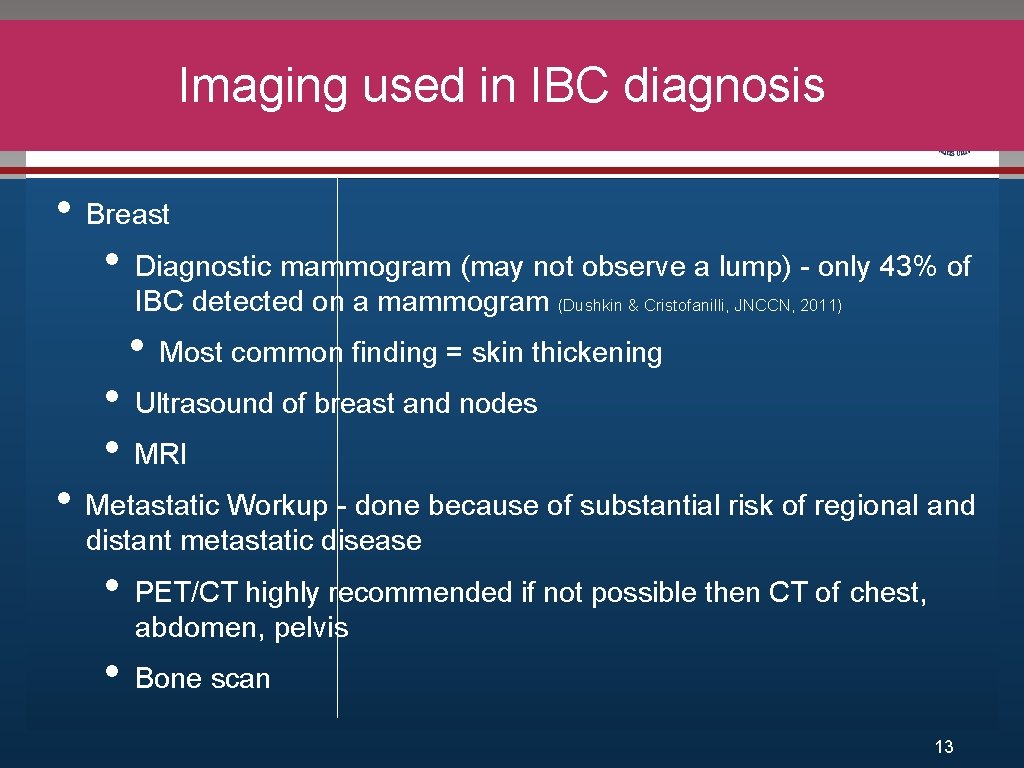 Imaging used in IBC diagnosis Click to edit Master title style • • Breast