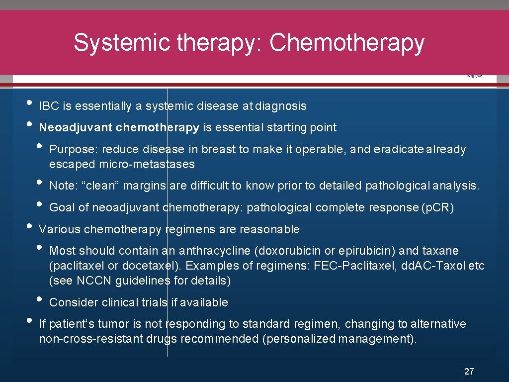 Systemic therapy: Chemotherapy Click to edit Master title style • • IBC is essentially