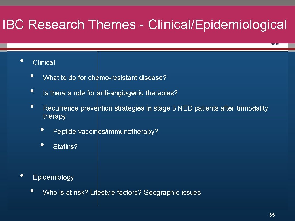 IBC Research Themes - Clinical/Epidemiological Click to edit Master title style • • Edit