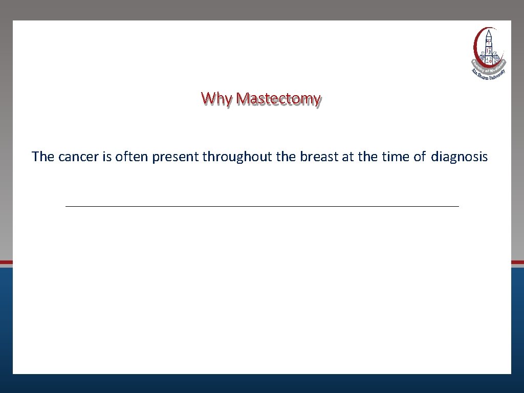 Why Mastectomy The cancer is often present throughout the breast at the time of