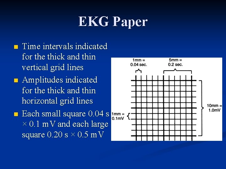 EKG Paper n n n Time intervals indicated for the thick and thin vertical