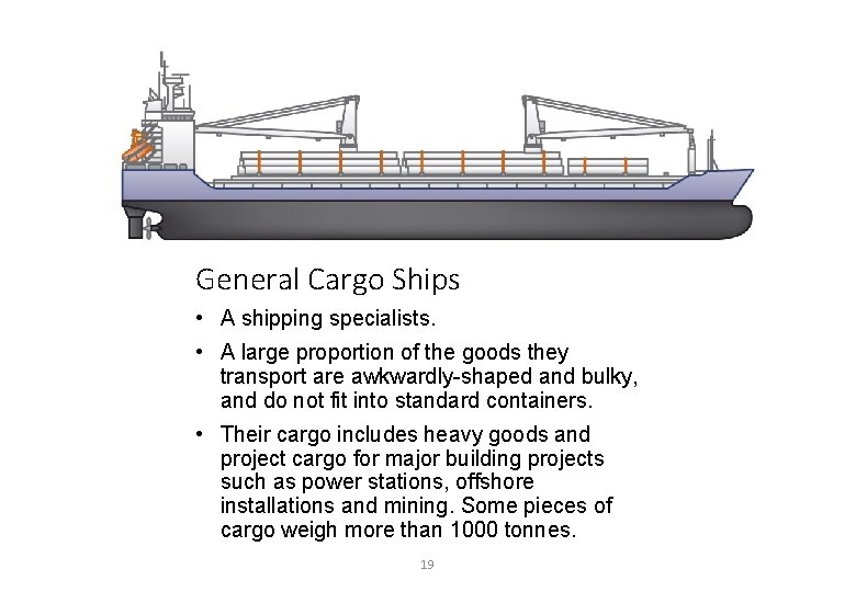 General Cargo Ships • A shipping specialists. • A large proportion of the goods