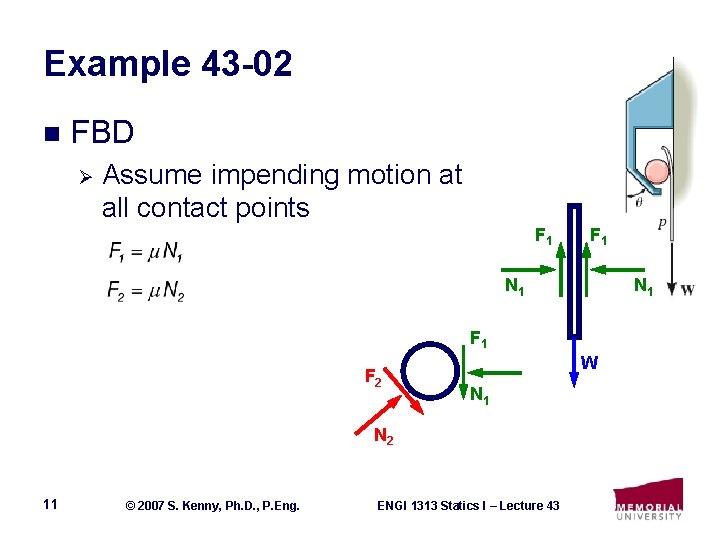 Example 43 -02 n FBD Ø Assume impending motion at all contact points F