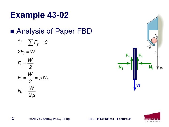 Example 43 -02 n Analysis of Paper FBD F 1 N 1 W 12