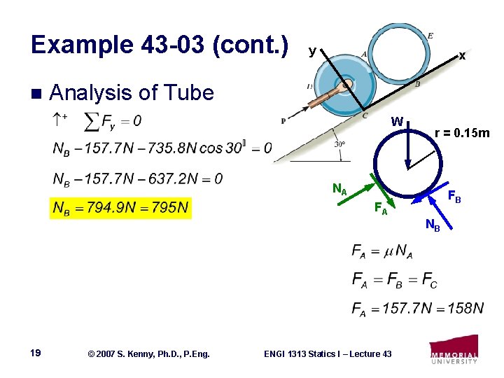 Example 43 -03 (cont. ) n y x Analysis of Tube W r =