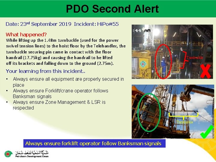 PDO Second Alert Main contractor name – LTI# - Date of incident Date: 23