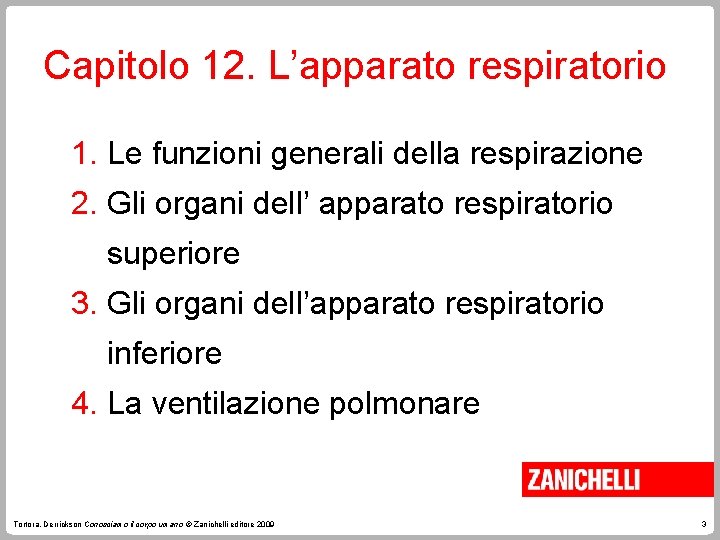 Capitolo 12. L’apparato respiratorio 1. Le funzioni generali della respirazione 2. Gli organi dell’