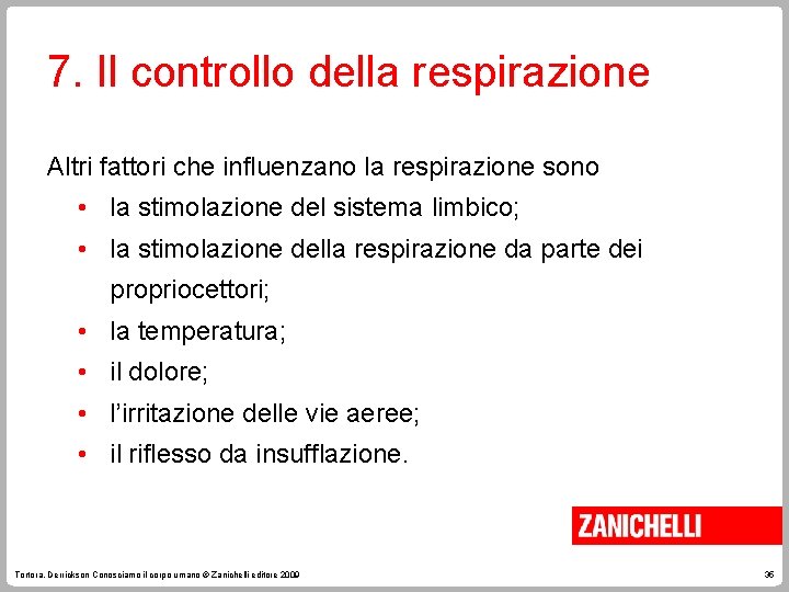 7. Il controllo della respirazione Altri fattori che influenzano la respirazione sono • la