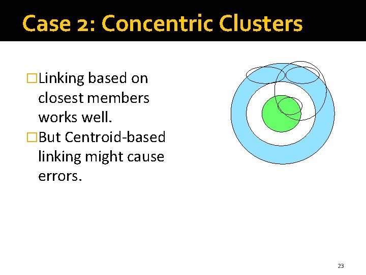 Case 2: Concentric Clusters �Linking based on closest members works well. �But Centroid-based linking