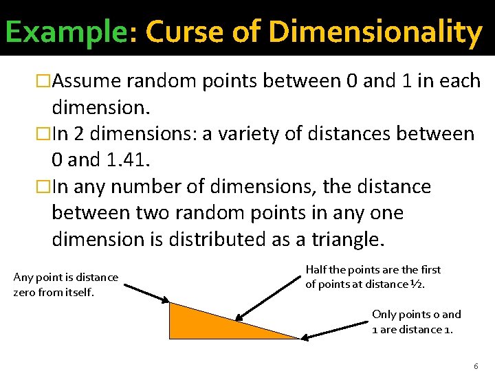 Example: Curse of Dimensionality �Assume random points between 0 and 1 in each dimension.