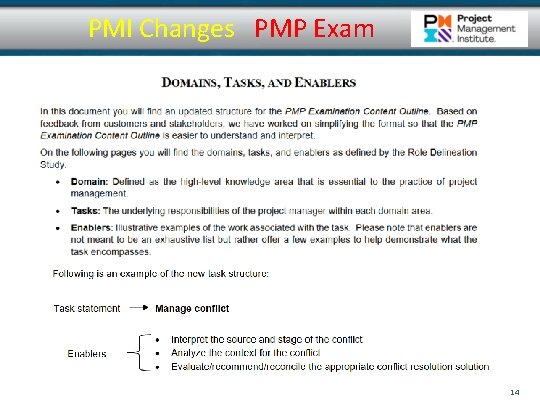 PMI Changes PMP Exam 14 