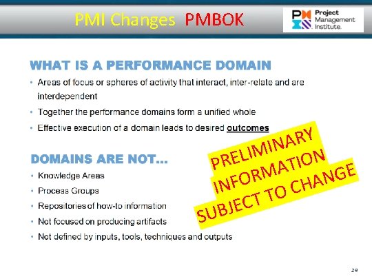 PMI Changes PMBOK Y R A IN M I L PRE MATION E G PMI Changes PMBOK Y R A IN M I L PRE MATION E G