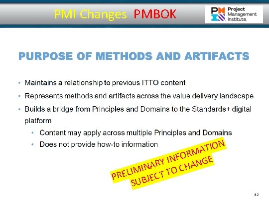 PMI Changes PMBOK N TIO A M OR F N I GE Y N PMI Changes PMBOK N TIO A M OR F N I GE Y N