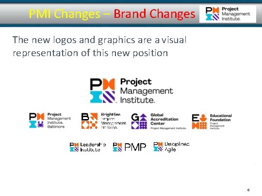 PMI Changes – Brand Changes The new logos and graphics are a visual representation