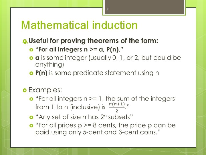 4 Mathematical induction 4 Mathematical induction