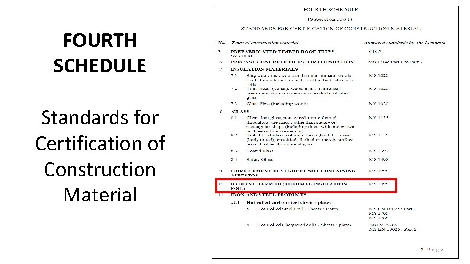 FOURTH SCHEDULE Standards for Certification of Construction Material 
