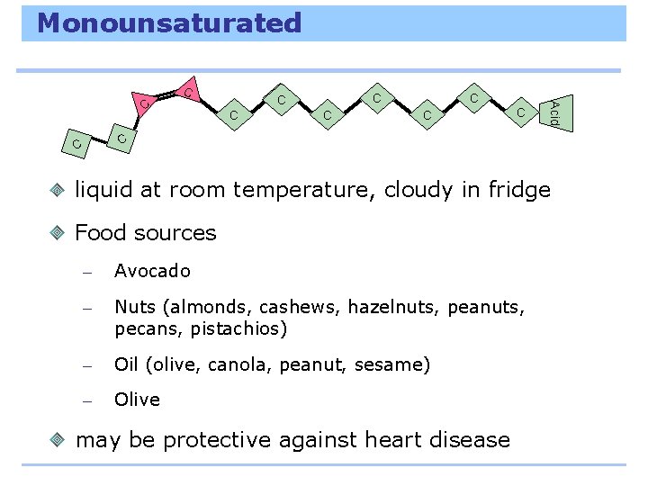 Monounsaturated C C C C Acid C C C liquid at room temperature, cloudy