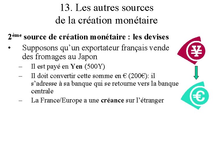 13. Les autres sources de la création monétaire 2ème source de création monétaire :