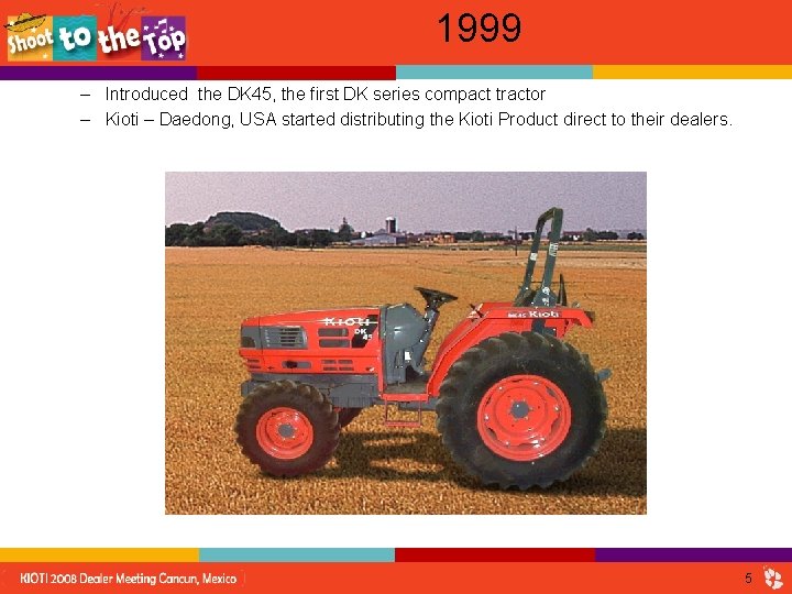1999 – Introduced the DK 45, the first DK series compact tractor – Kioti