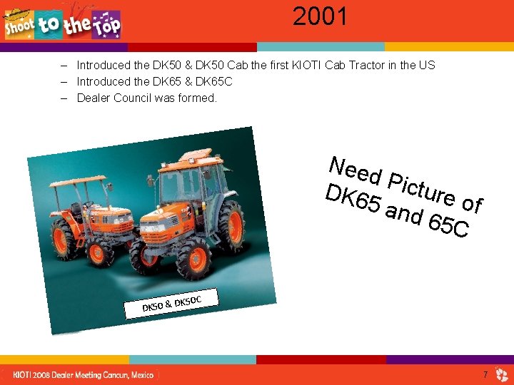 2001 – Introduced the DK 50 & DK 50 Cab the first KIOTI Cab