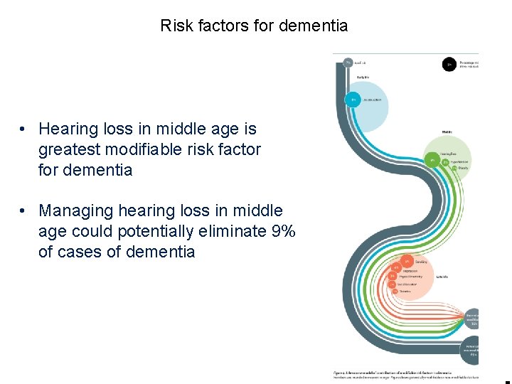 Risk factors for dementia • Hearing loss in middle age is greatest modifiable risk