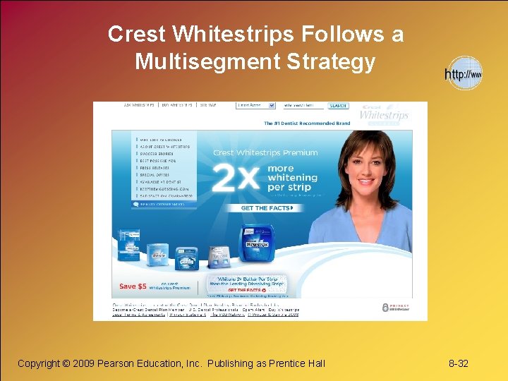 Crest Whitestrips Follows a Multisegment Strategy Copyright © 2009 Pearson Education, Inc. Publishing as