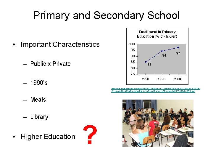 Primary and Secondary School • Important Characteristics – Public x Private – 1990’s http: