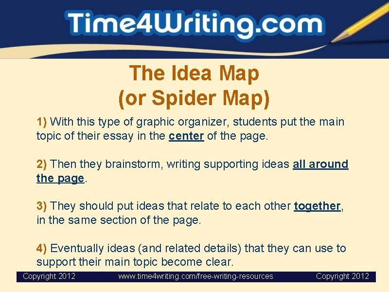 The Idea Map (or Spider Map) 1) With this type of graphic organizer, students