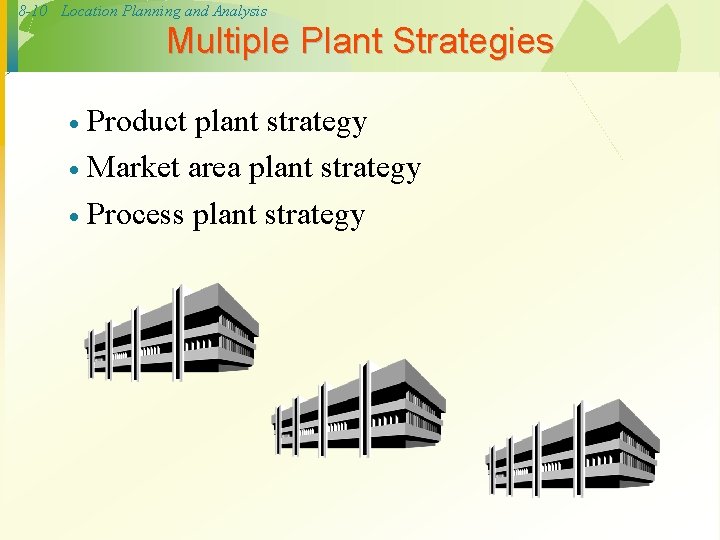 8 -10 Location Planning and Analysis Multiple Plant Strategies Product plant strategy · Market