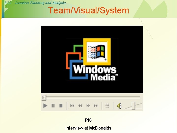 8 -22 Location Planning and Analysis Team/Visual/System PI 6 Interview at Mc. Donalds 8 -22 Location Planning and Analysis Team/Visual/System PI 6 Interview at Mc. Donalds