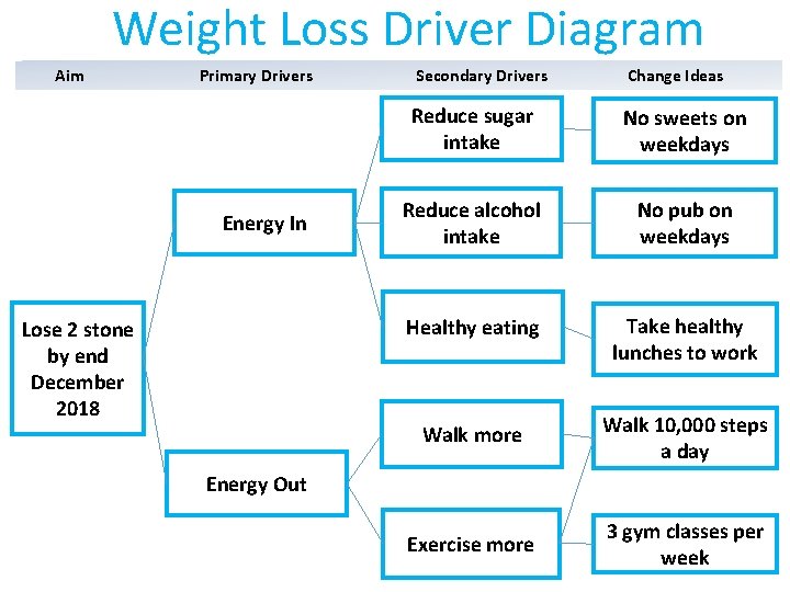 Weight Loss Driver Diagram Aim Primary Drivers Energy In Lose 2 stone by end