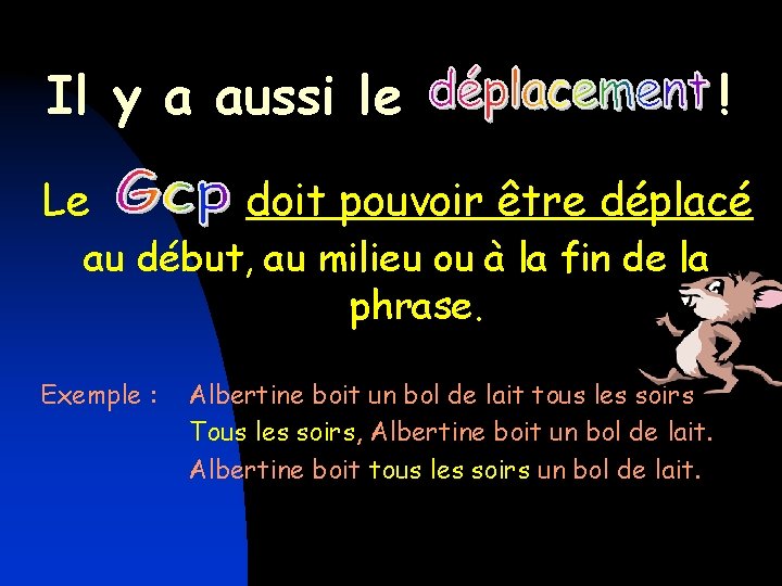 Il y a aussi le Le doit pouvoir être déplacé au début, au milieu