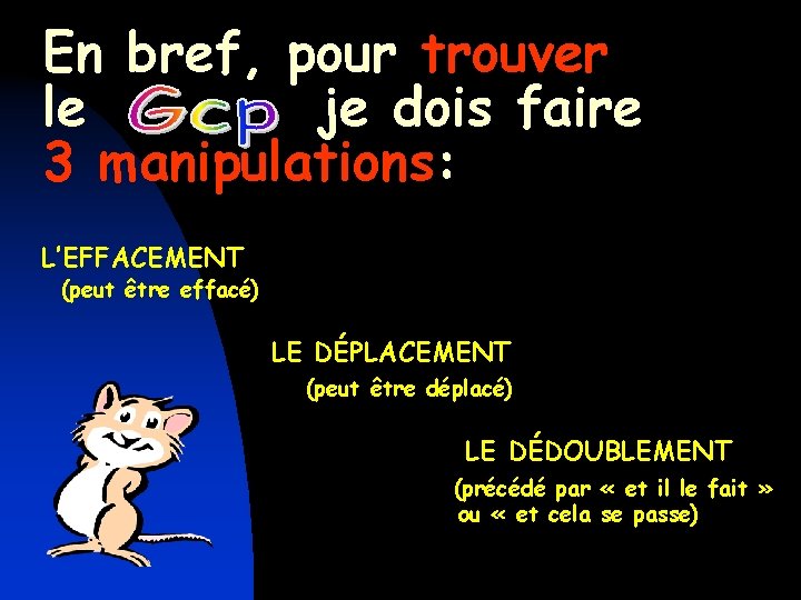 En bref, pour trouver le je dois faire 3 manipulations: L’EFFACEMENT (peut être effacé)