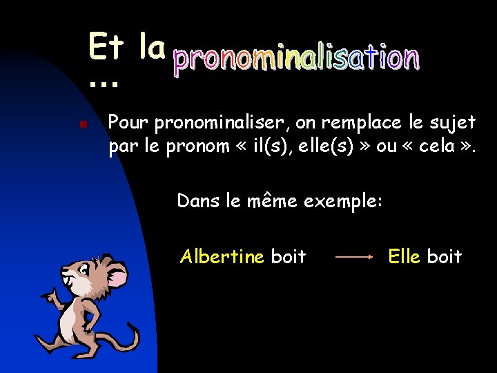 Et la … n Pour pronominaliser, on remplace le sujet par le pronom «