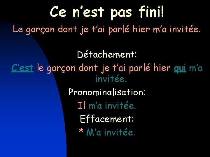 Ce n’est pas fini! Le garçon dont je t’ai parlé hier m’a invitée. Détachement: