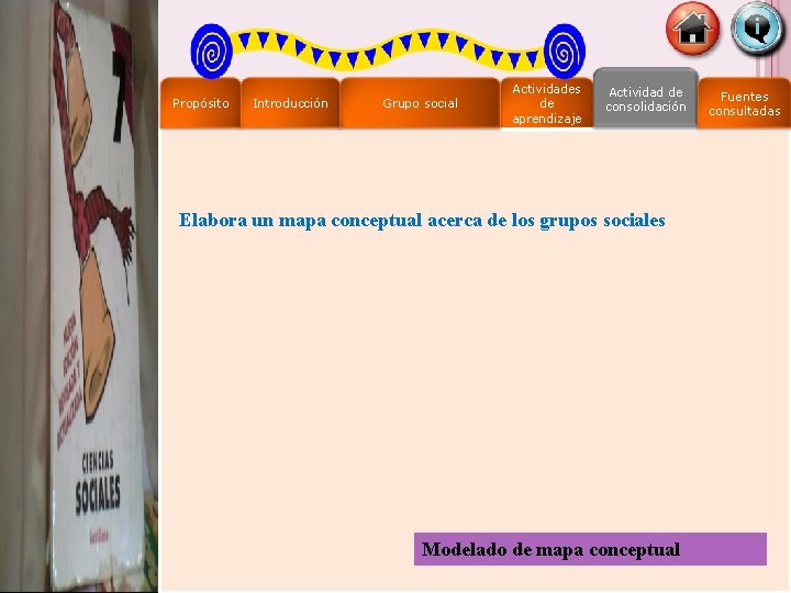 Propósito Introducción Grupo social Actividades de aprendizaje Actividad de consolidación Elabora un mapa conceptual Propósito Introducción Grupo social Actividades de aprendizaje Actividad de consolidación Elabora un mapa conceptual