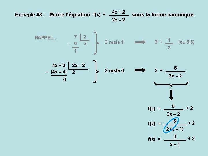 Exemple #3 : Écrire l’équation f(x) = 7 – 6 RAPPEL… 4 x +