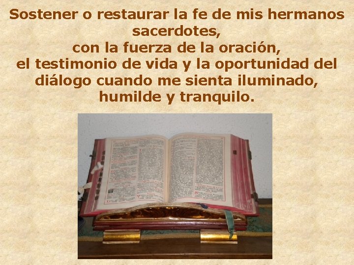Sostener o restaurar la fe de mis hermanos sacerdotes, con la fuerza de la