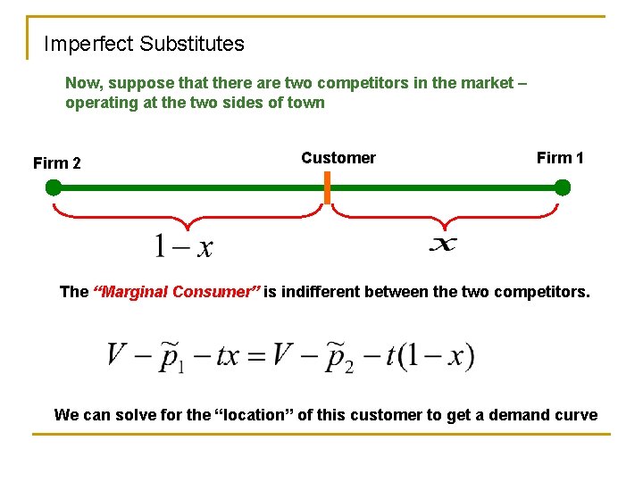 Imperfect Substitutes Now, suppose that there are two competitors in the market – operating
