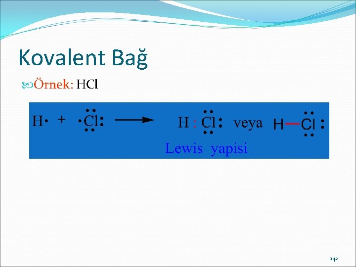 Kovalent Bağ Örnek: HCl 142 