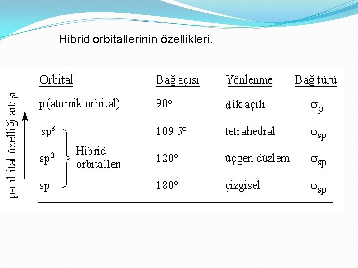 Hibrid orbitallerinin özellikleri. 