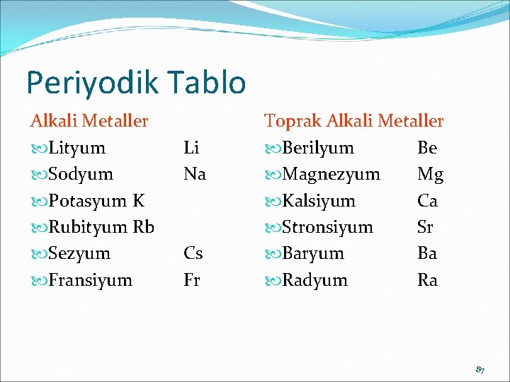 Periyodik Tablo Alkali Metaller Lityum Sodyum Potasyum K Rubityum Rb Sezyum Fransiyum Li Na