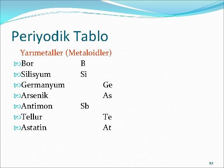 Periyodik Tablo Yarımetaller (Metaloidler) Bor B Silisyum Si Germanyum Ge Arsenik As Antimon Sb