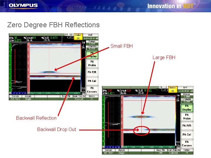 Zero Degree FBH Reflections Small FBH Large FBH Backwall Reflection Backwall Drop Out 