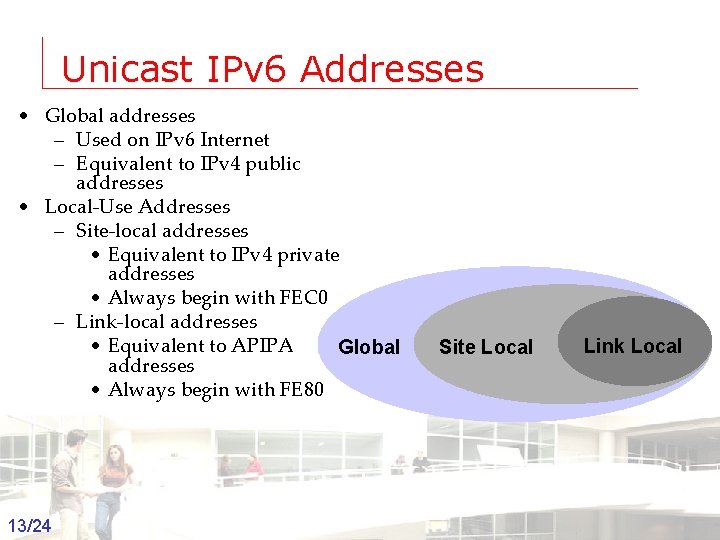 Unicast IPv 6 Addresses • Global addresses – Used on IPv 6 Internet –