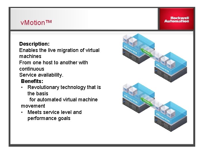 v. Motion™ Description: Enables the live migration of virtual machines From one host to